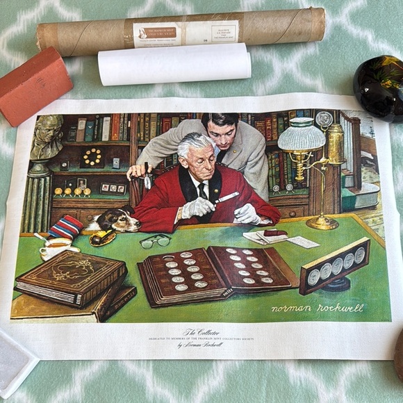 NEW vintage 1973 Norman Rockwell Print on canvas “The Collector” Franklin Mint - Picture 1 of 7